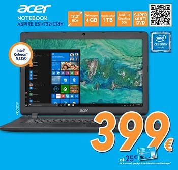 Promoties Acer notebook aspire es 17 es1-732-c18h - Acer - Geldig van 27/08/2018 tot 26/09/2018 bij Krefel