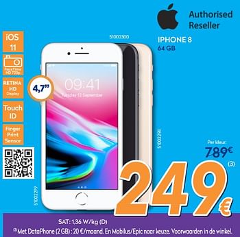 Promotions Apple iphone 8 64 gb white - Apple - Valide de 27/08/2018 à 26/09/2018 chez Krefel