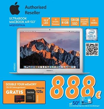 Promoties Apple ultrabook macbook air 13,3`` mqd32fn-a - Apple - Geldig van 27/08/2018 tot 26/09/2018 bij Krefel