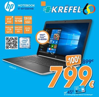 Promoties Hp notebook 17-by0081nb - HP - Geldig van 27/08/2018 tot 26/09/2018 bij Krefel