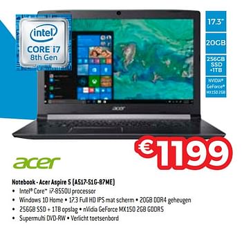Promoties Acer notebook - acer aspire 5 (a517-51g-87me) - Acer - Geldig van 17/08/2018 tot 30/09/2018 bij Exellent