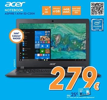Promotions Acer notebook aspire 1 a114-32-c3xn - Acer - Valide de 27/08/2018 à 26/09/2018 chez Krefel