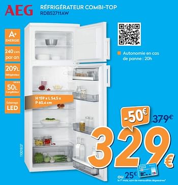 Promotions Aeg réfrigérateur combi-top rdb52711aw - AEG - Valide de 27/08/2018 à 26/09/2018 chez Krefel