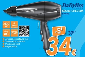 Promotions Babyliss sèche-cheveux p1019e - Babyliss - Valide de 27/08/2018 à 26/09/2018 chez Krefel