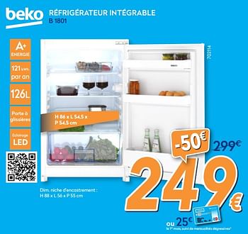 Promoties Beko réfrigérateur intégrable b 1801 - Beko - Geldig van 27/08/2018 tot 26/09/2018 bij Krefel