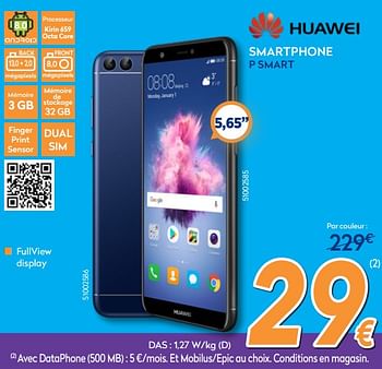 Promotions Huawei smartphone p smart - Huawei - Valide de 27/08/2018 à 26/09/2018 chez Krefel
