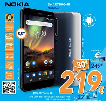 Promotions Smartphone nokia 6.1 - Nokia - Valide de 27/08/2018 à 26/09/2018 chez Krefel