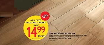 Promoties Vloertegel listone betulla - Huismerk - BricoPlanit - Geldig van 05/09/2018 tot 24/09/2018 bij BricoPlanit