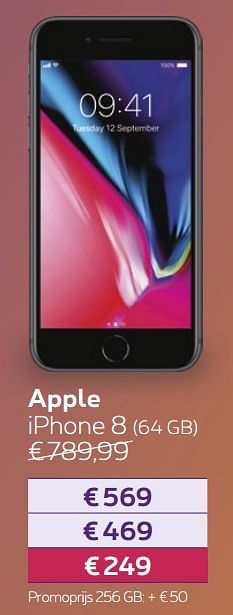 Promotions Apple iphone 8 - Apple - Valide de 13/08/2018 à 30/09/2018 chez Proximus