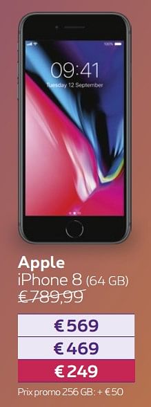 Promotions Apple iphone 8 - Apple - Valide de 13/08/2018 à 30/09/2018 chez Proximus