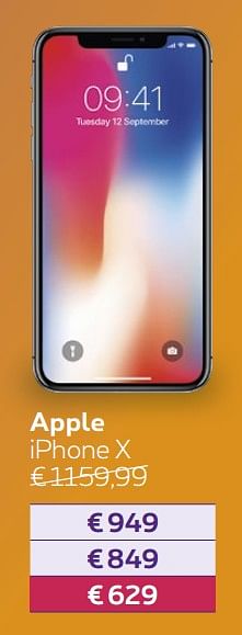Promotions Apple iphone x - Apple - Valide de 13/08/2018 à 30/09/2018 chez Proximus