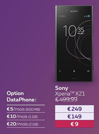 Promotions Sony xperiatm xz1 - Sony - Valide de 13/08/2018 à 30/09/2018 chez Proximus