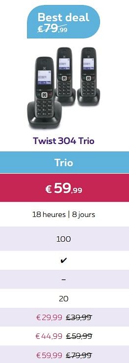 Promotions Twist 304 trio - Huismerk - Proximus - Valide de 13/08/2018 à 30/09/2018 chez Proximus