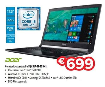 Promotions Acer notebook - acer aspire 5 a517-51-539m - Acer - Valide de 17/08/2018 à 30/09/2018 chez Exellent