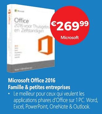 Promoties Microsoft office 2016 famille + petites entreprises - Microsoft - Geldig van 17/08/2018 tot 30/09/2018 bij Exellent