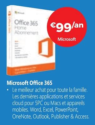 Promotions Microsoft office 365 - Microsoft - Valide de 17/08/2018 à 30/09/2018 chez Exellent