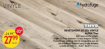 Promoties Revêtement de sol vinyle alpen thys - Thys - Geldig van 05/09/2018 tot 24/09/2018 bij BricoPlanit