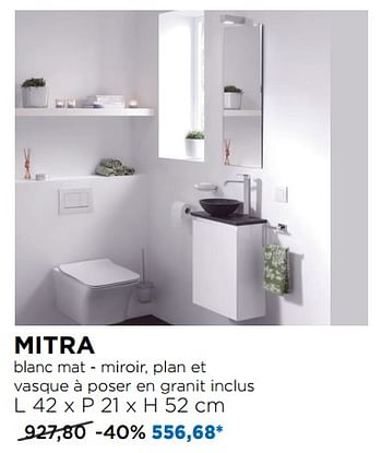 Promotions Mitra blanc mat - miroir, plan et vasque à poser en granit inclus - Balmani - Valide de 03/09/2018 à 30/09/2018 chez X2O