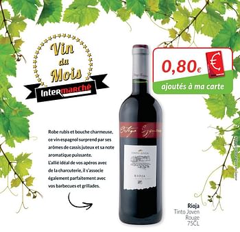 Promotions Rioja tinto joven rouge - Vins rouges - Valide de 28/08/2018 à 24/09/2018 chez Intermarche