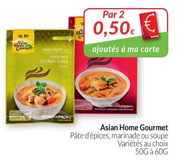 Promotions Asian home gourmet pâte d`épices, marinade ou soupe - Asian Home Gourmet - Valide de 28/08/2018 à 24/09/2018 chez Intermarche