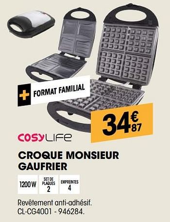 Promoties Cosy life croque monsieur gaufrier cl-cg4001 - Cosylife - Geldig van 29/08/2018 tot 22/09/2018 bij Electro Depot