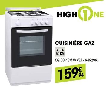 Promotions Highone cuisinière gaz cg 50 4cm w vet - HighOne - Valide de 29/08/2018 à 22/09/2018 chez Electro Depot