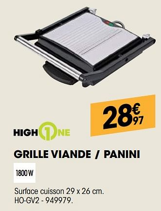 Promoties Highone grille viande - panini ho-gv2 - HighOne - Geldig van 29/08/2018 tot 22/09/2018 bij Electro Depot