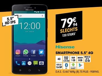 Promoties Hisense smartphone 5,5`` 4g t5 plus - Hisense - Geldig van 30/08/2018 tot 22/09/2018 bij Electro Depot