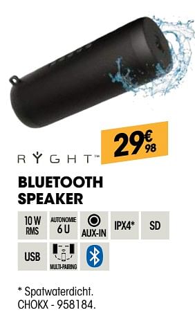 Promoties Ryght bluetooth speaker chokx - Ryght - Geldig van 30/08/2018 tot 22/09/2018 bij Electro Depot