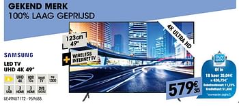 Promoties Samsung led tv uhd 4k 49`` ue49nu7172 - Samsung - Geldig van 30/08/2018 tot 22/09/2018 bij Electro Depot