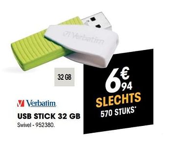 Promoties Verbatim usb stick 32 gb swivel - Verbatim - Geldig van 30/08/2018 tot 22/09/2018 bij Electro Depot