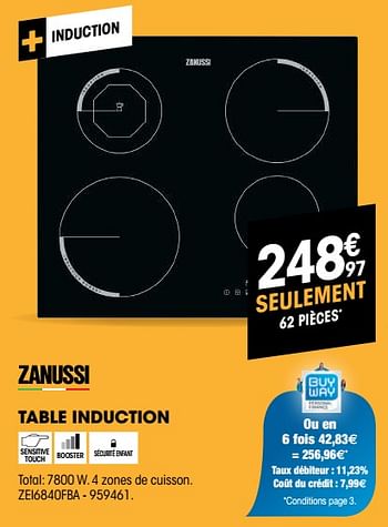Promotions Zanussi table induction zei6840fba - Zanussi - Valide de 30/08/2018 à 22/09/2018 chez Electro Depot