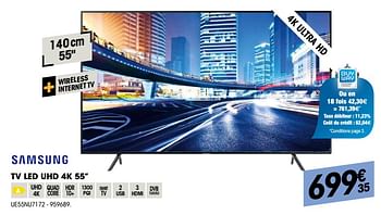 Promotions Samsung tv led uhd 4k 55`` ue55nu7172 - Samsung - Valide de 30/08/2018 à 22/09/2018 chez Electro Depot