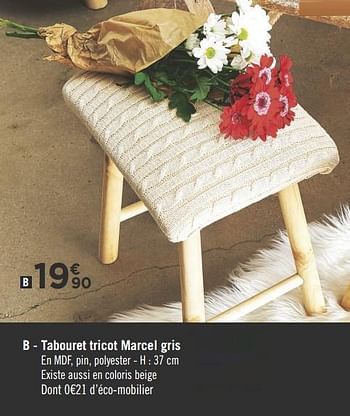 Promotions Tabouret tricot marcel gris - Produit Maison - Géant Casino - Valide de 28/08/2018 à 28/10/2018 chez Géant Casino