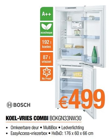 Promoties Bosch koel-vries combi bokgn33nw30 - Bosch - Geldig van 01/09/2018 tot 30/09/2018 bij Expert