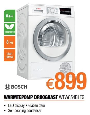 Promotions Bosch warmtepomp droogkast wtw854b1fg - Bosch - Valide de 01/09/2018 à 30/09/2018 chez Expert