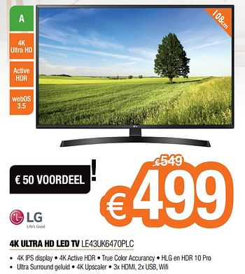Promoties Lg 4k ultra hd led tv le43uk6470plc - LG - Geldig van 01/09/2018 tot 30/09/2018 bij Expert