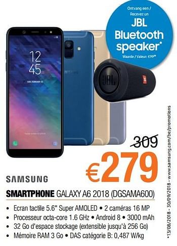 Promotions Samsung smartphone galaxy a6 2018 dgsama600 - Samsung - Valide de 01/09/2018 à 30/09/2018 chez Expert