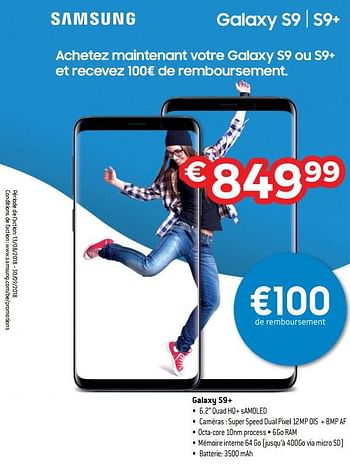 Promotions Samsung galaxy s9+ - Samsung - Valide de 01/09/2018 à 30/09/2018 chez Exellent