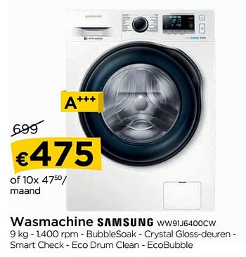 Promoties Wasmachine samsung ww91j6400cw - Samsung - Geldig van 30/08/2018 tot 26/09/2018 bij Molecule