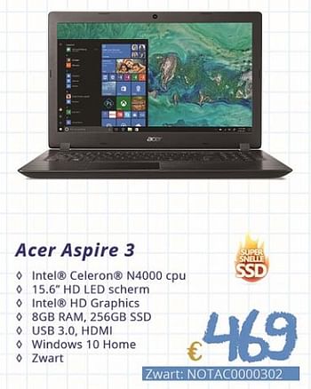 Promoties Acer aspire 3 - Acer - Geldig van 01/09/2018 tot 30/09/2018 bij Compudeals