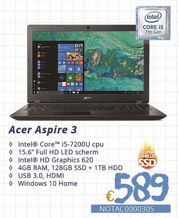 Promoties Acer aspire 3 - Acer - Geldig van 01/09/2018 tot 30/09/2018 bij Compudeals