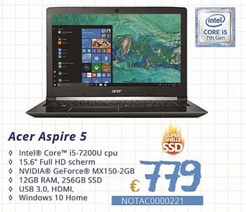 Promoties Acer aspire 5 - Acer - Geldig van 01/09/2018 tot 30/09/2018 bij Compudeals