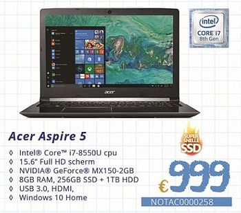 Promoties Acer aspire 5 - Acer - Geldig van 01/09/2018 tot 30/09/2018 bij Compudeals
