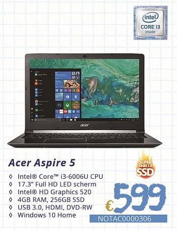 Promoties Acer aspire 5 - Acer - Geldig van 01/09/2018 tot 30/09/2018 bij Compudeals