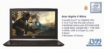 Promoties Acer aspire v nitro - Acer - Geldig van 01/09/2018 tot 30/09/2018 bij Compudeals