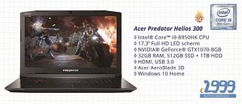 Promoties Acer predator helios 300 - Acer - Geldig van 01/09/2018 tot 30/09/2018 bij Compudeals