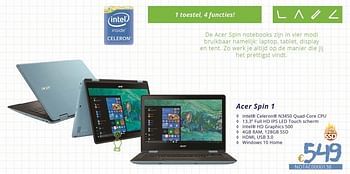 Promoties Acer spin 1 - Acer - Geldig van 01/09/2018 tot 30/09/2018 bij Compudeals
