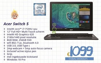 Promoties Acer switch 5 - Acer - Geldig van 01/09/2018 tot 30/09/2018 bij Compudeals
