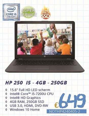 Promoties Hp 250 15 -4gb - 250gb - HP - Geldig van 01/09/2018 tot 30/09/2018 bij Compudeals